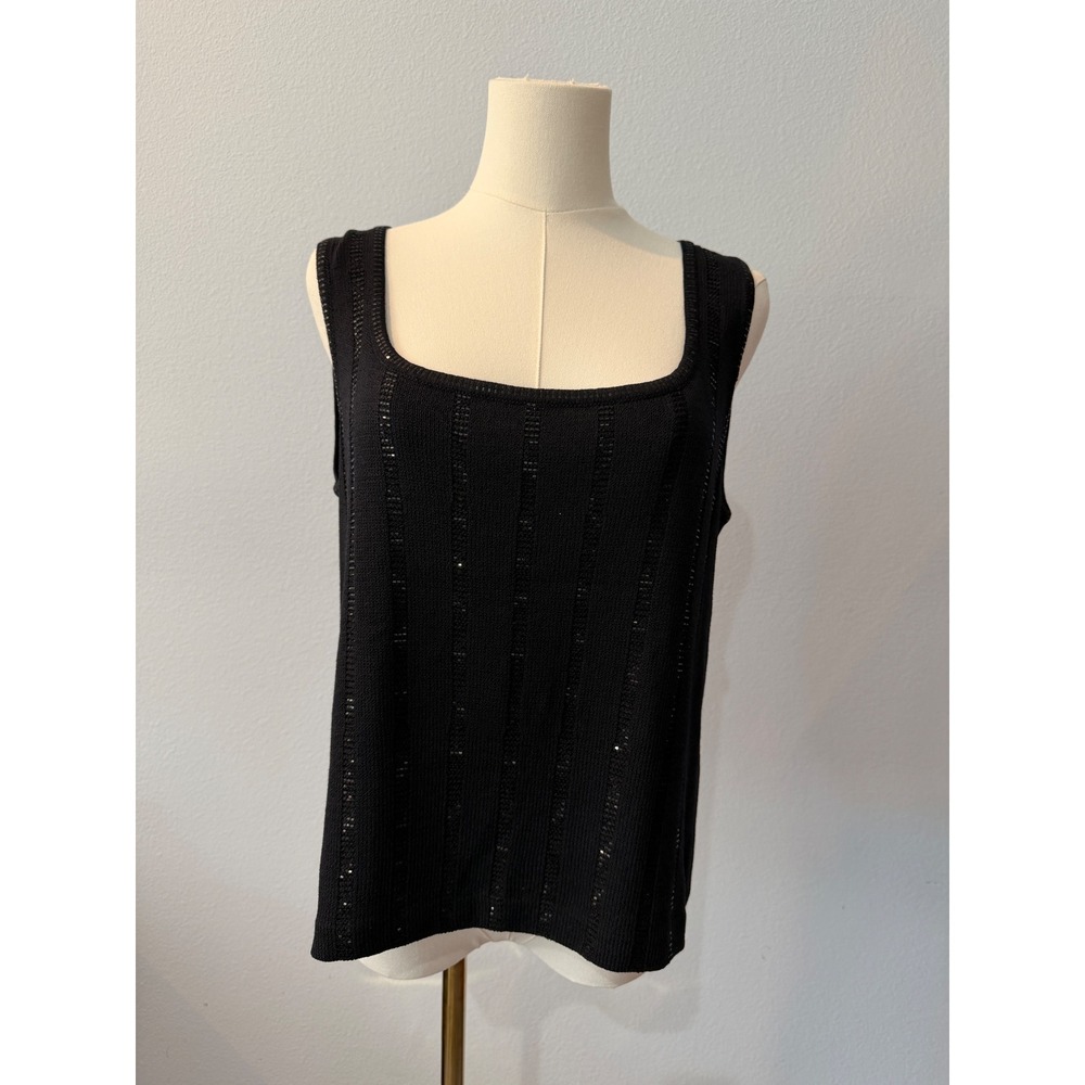 St John Black Santana Knit Sequin Tank Top Old Money Quiet Luxury Capsule Size M